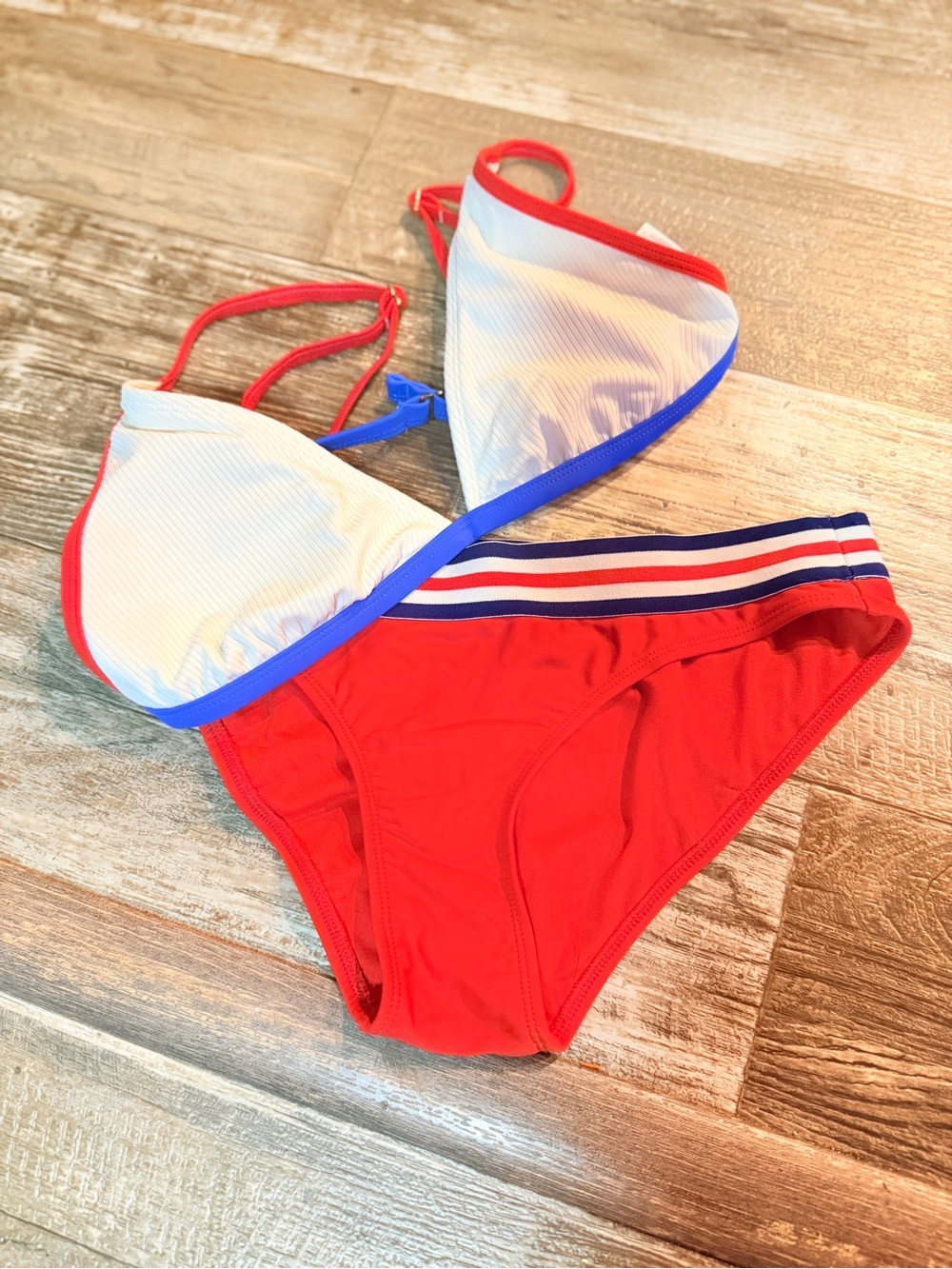 Xhilaration Red, White & Blue Striped Triangle Bikini